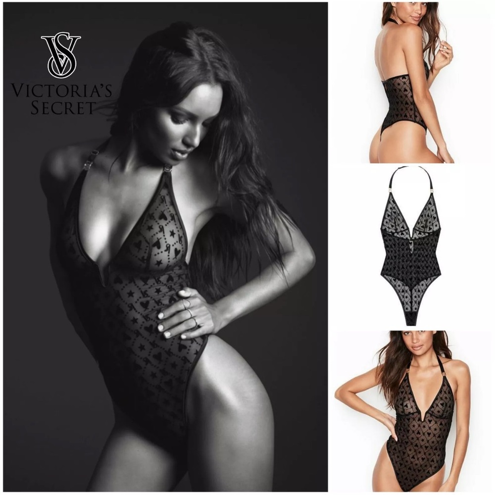 Black Victoria's Secret Very Sexy Low Front Backless Mesh Bodysuit size XS